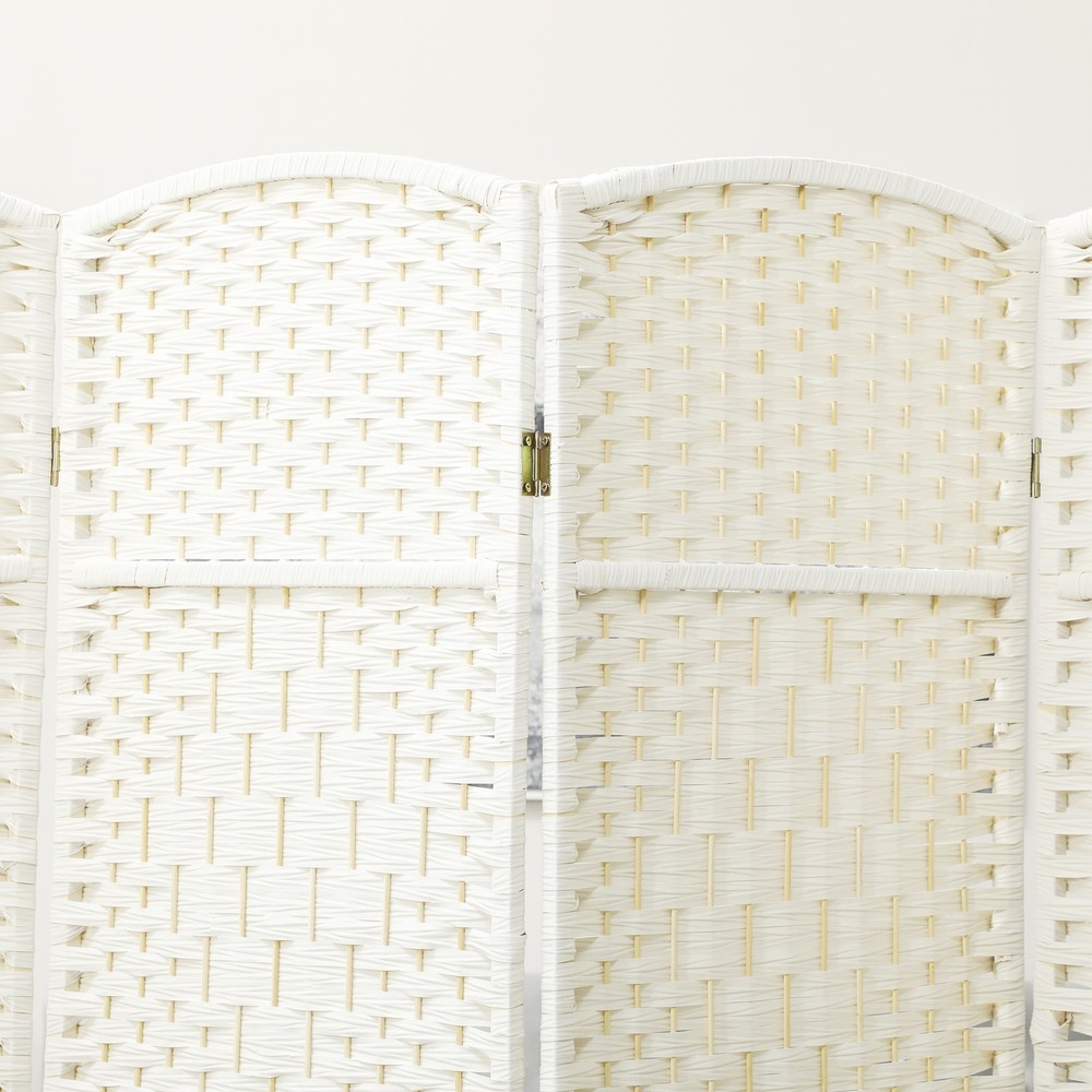 6 Panel Room Divider Hand-Woven Freestanding Partition White