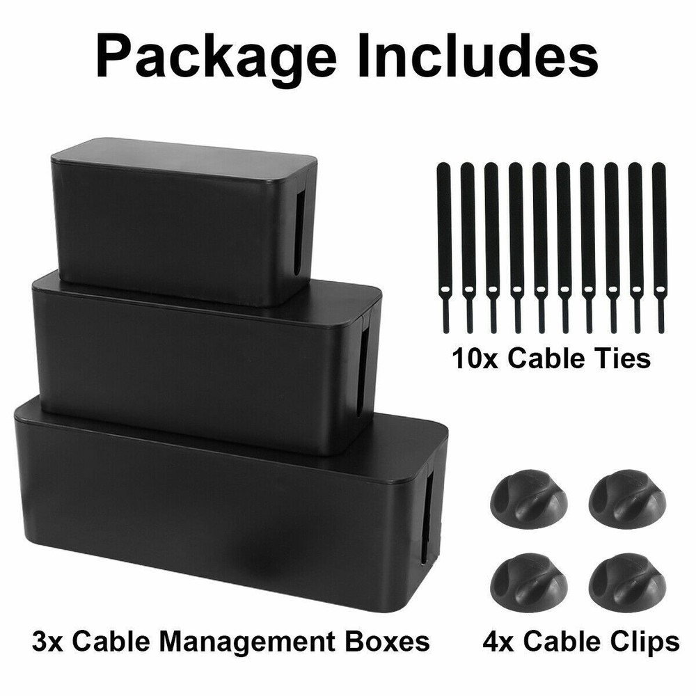 Cables Management Storage Box Set 3 Size Power Strips Cable Socket Organizer Box
