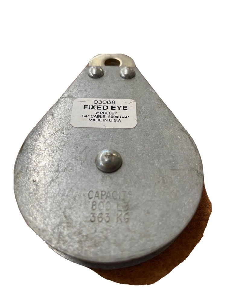 3” Fixed Eye Pulley, for 3/16 & 1/4” cable or rope