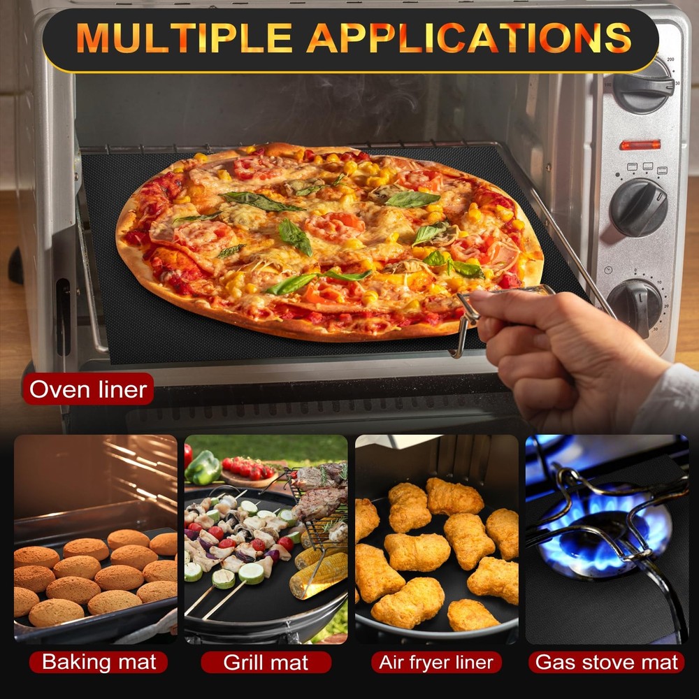 2 Pack Oven Mats, Heavy Duty Roaster Liners, Black