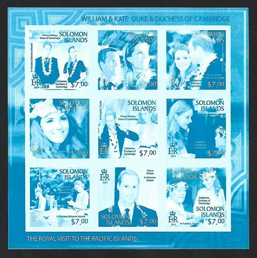 Solomon Islands 2013 William & Kate Visit - imperf COLOUR PROOFS sheets x 4 MNH