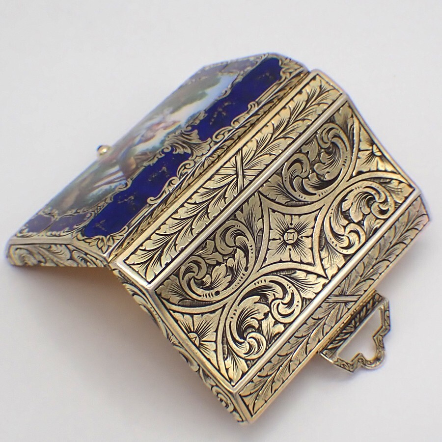 Ornate Box Enamel Courting Scene 800 Silver Italy