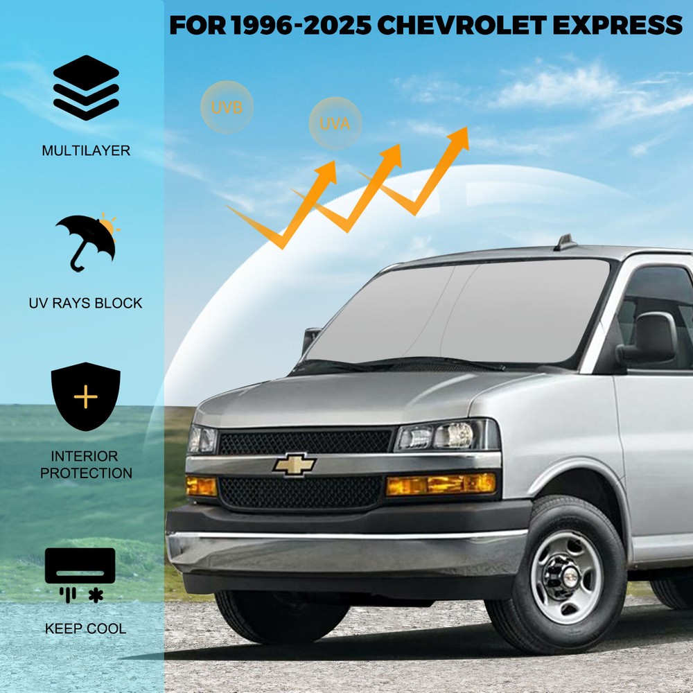 For 1996-2025 Chevy Express Foldable Windshield Visor UV Block Cover Protector