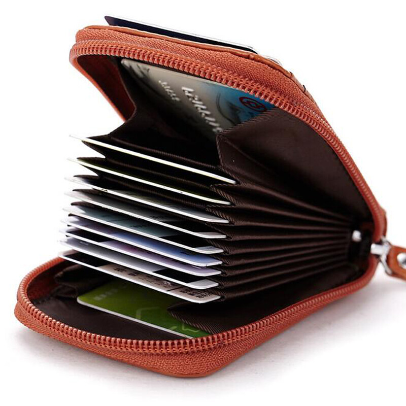 RFID Blocking Men Wallet Credit Card Holder Genuine Leather Zipper Pocket Thin