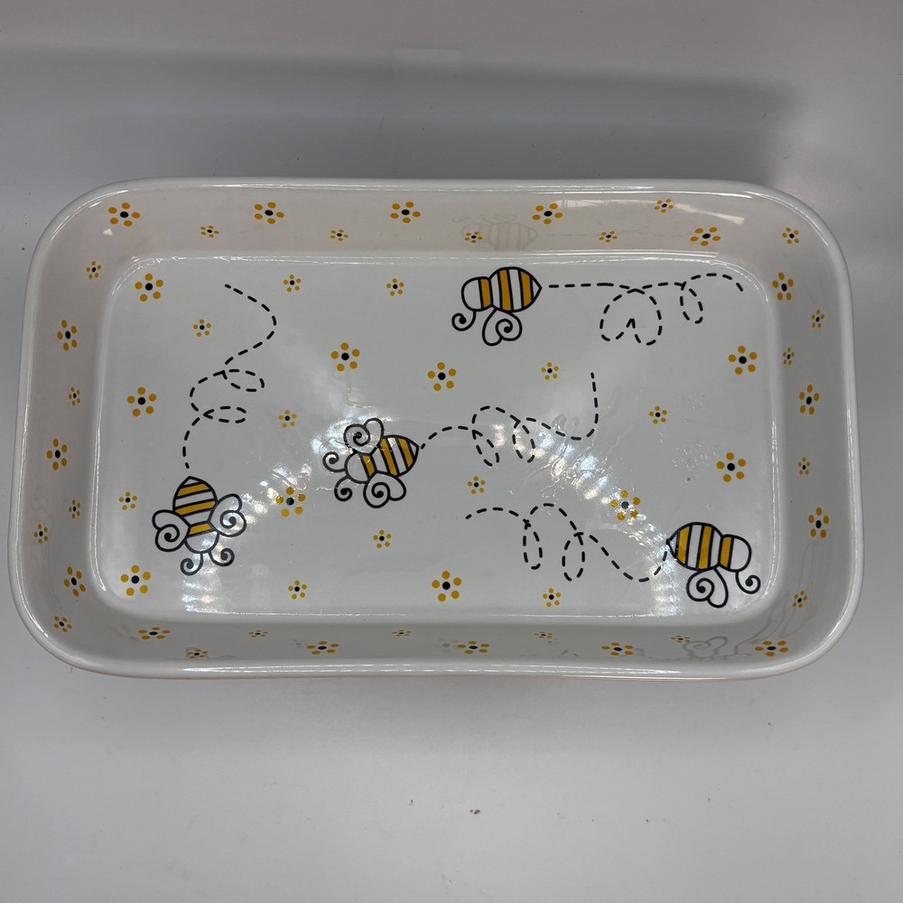 Temp-tations Bee Baking Dish Set 2 Rectangular Casserole 0.75 Qt Oven Safe