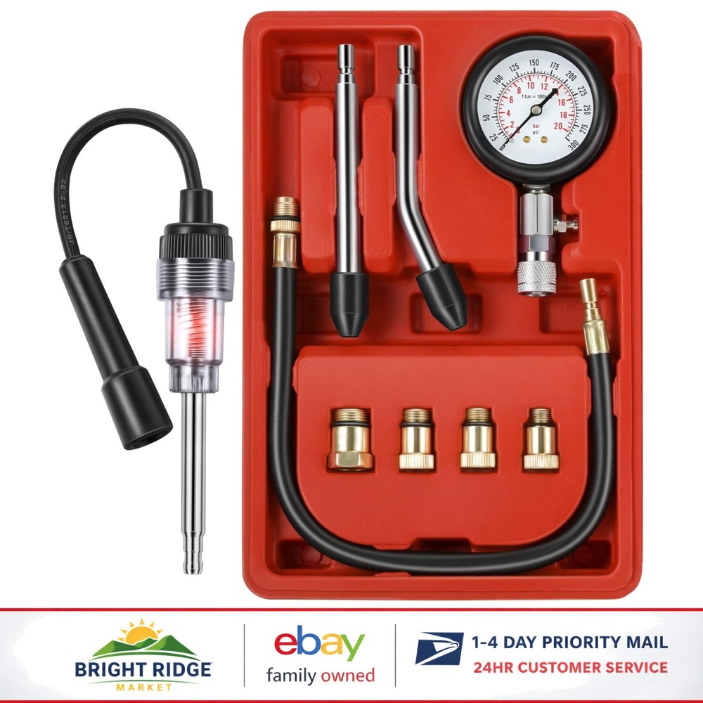 Universal Engine Testing Tools Set with Compression Gauge and Adapters Included