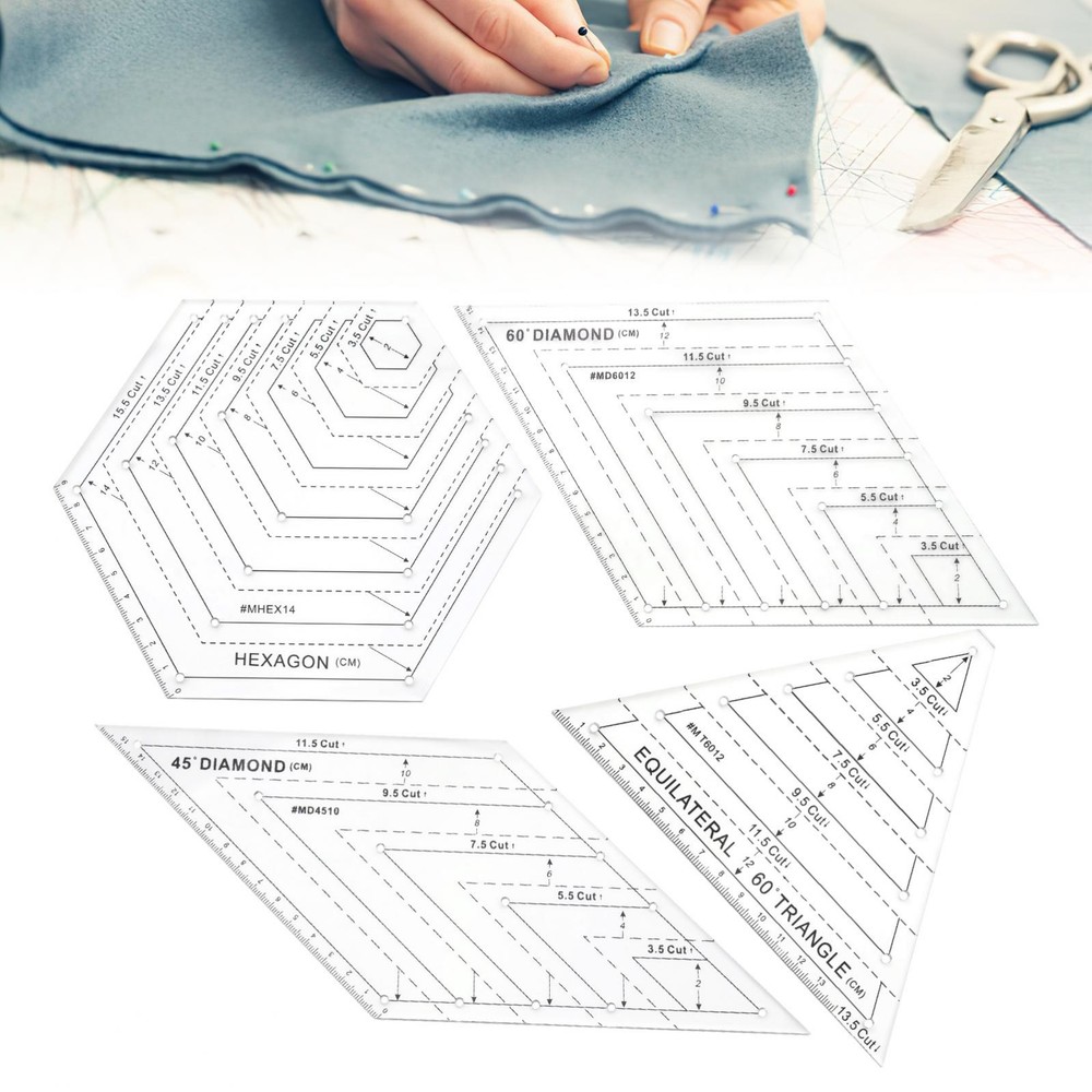 4Pcs Quilting Ruler, Transparent Patchwork Sewing Cutting Craft Ruler DIY Tools