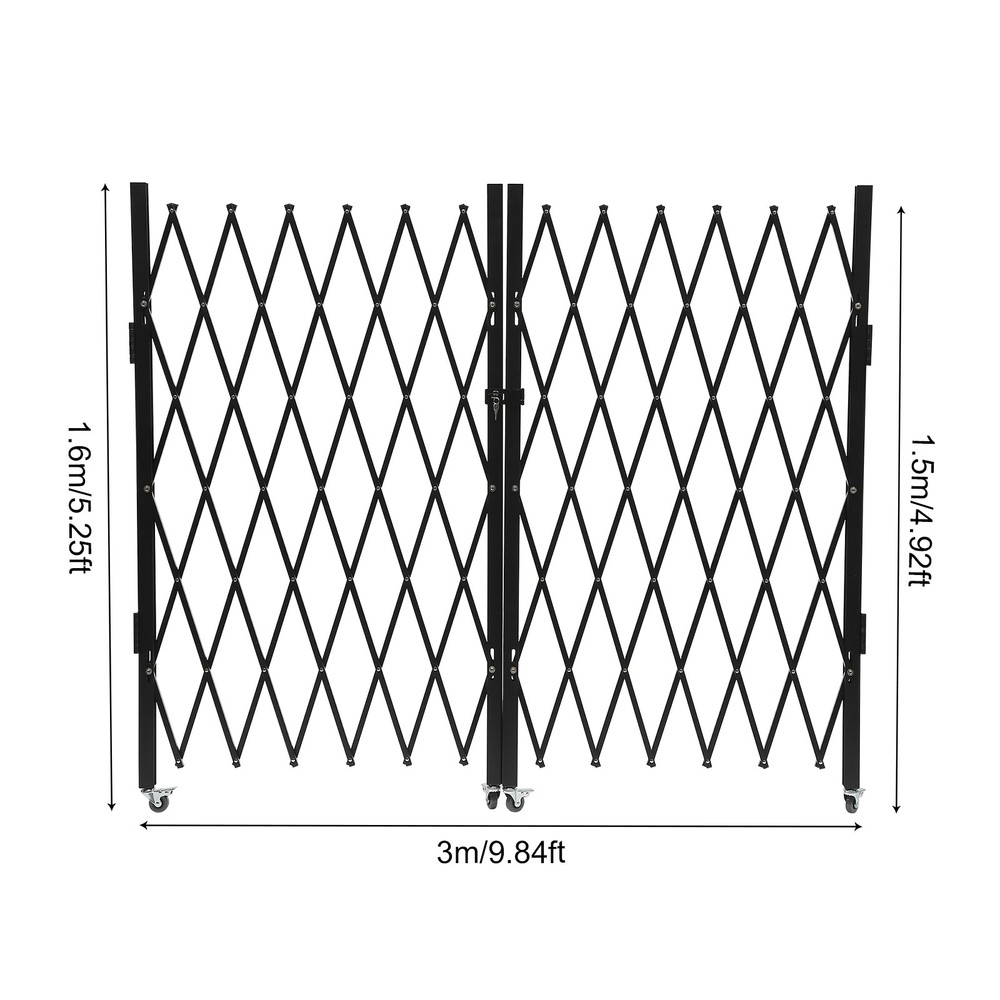 Double Folding Security Gate Rolling Door Gate 5.25' H x 9.84' Scissor Gate