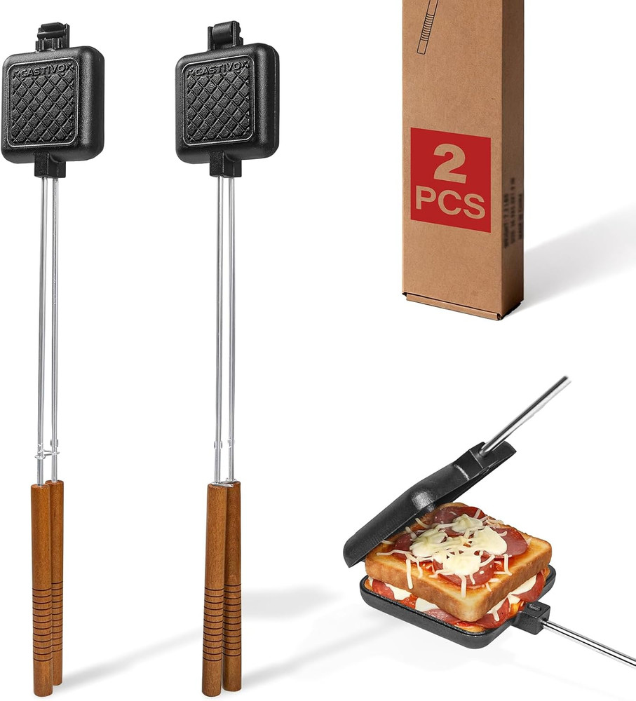 Mountain Pie Maker Cast Iron – Campfire Pie Iron, Hobo Pie Maker for Camping, 2-