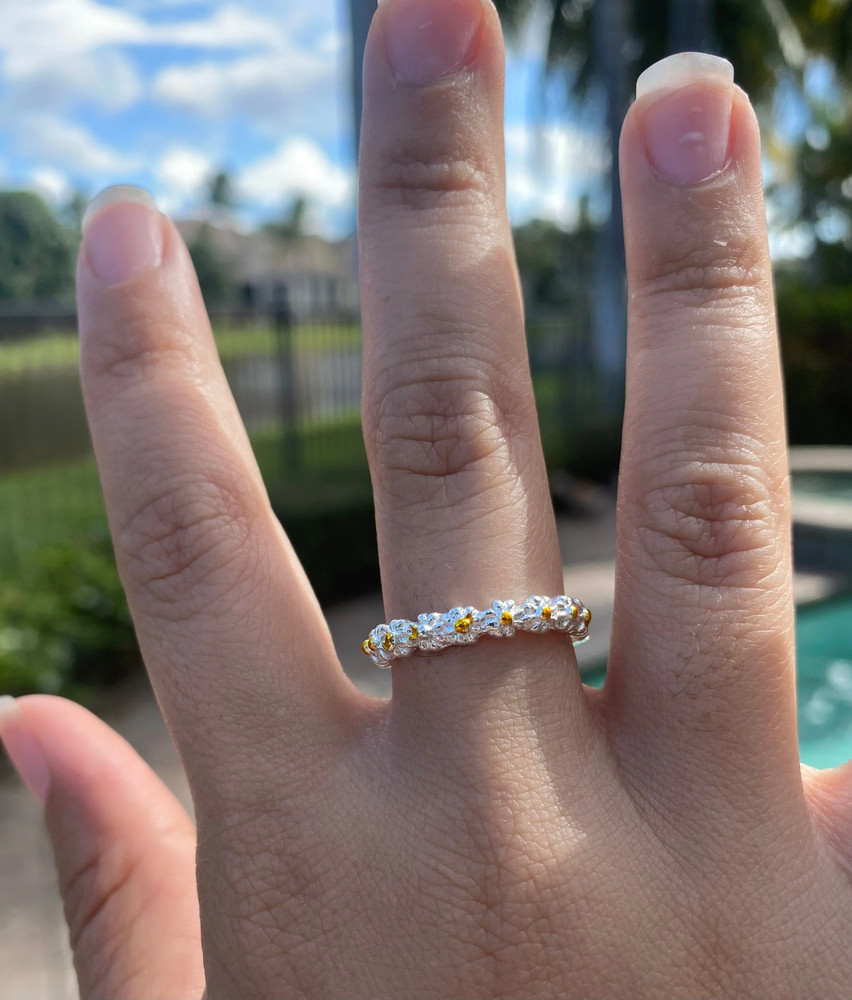 “I Think About You” Delicate Daisy Ring – Tiny Sunflower Floral Ring | Adjustabl