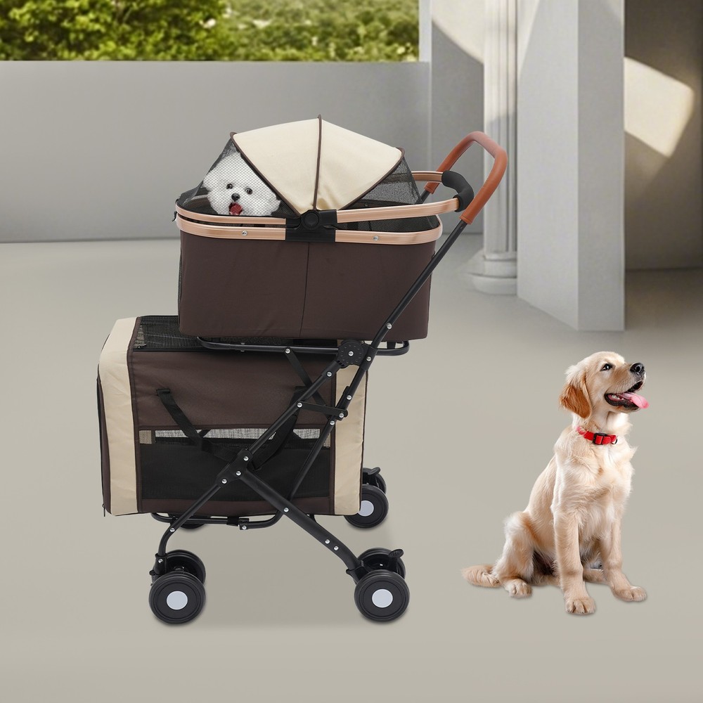 Dog & Cat 2-tier Pet Stroller, Foldable Pet Stroller for Small & Medium Dogs