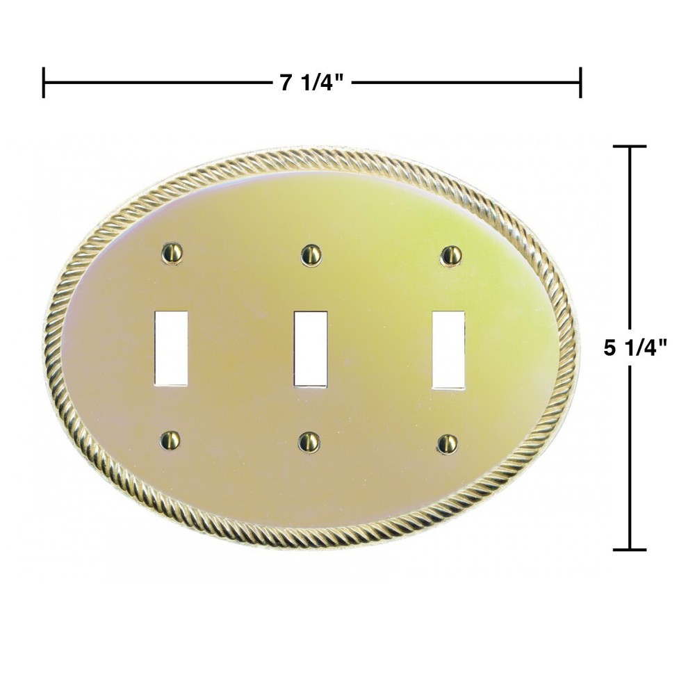 10 Solid Brass Triple Toggle Switchplate Oval Braided | Renovator's Supply