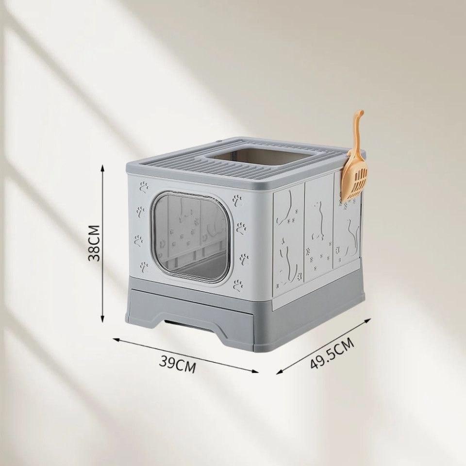 Enclosed Cat Litter Box, Printed Pattern Cat Litter Box,Large Foldable Top-Entry