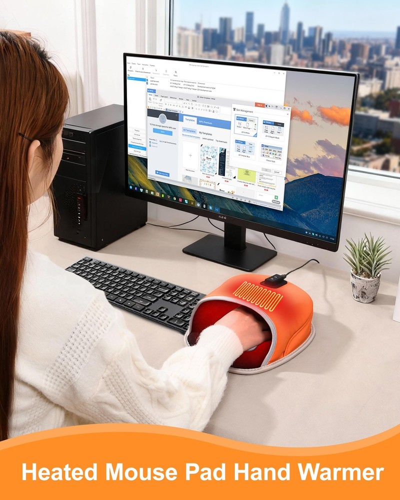 Heated Mouse Pad Hand Warmer - Dual-Sided Heating USB Heated Mouse Pad - 3 Te...