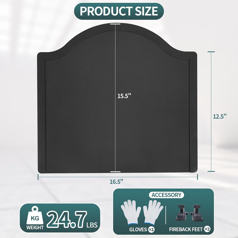 Firebacks for Fireplace-Iron Fireback with Feet, Fireplace Heat Reflector, Fi...