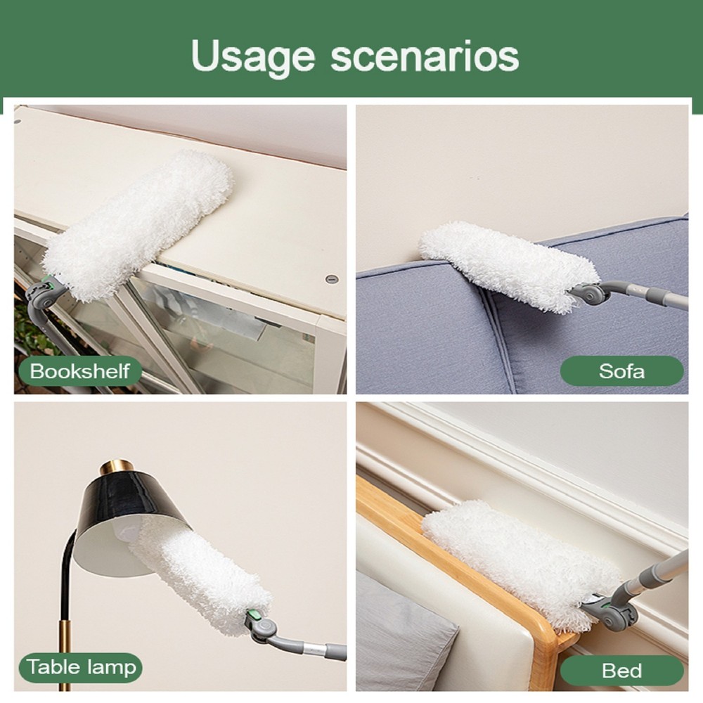 Long Handle Duster with Extension - Reusable & Easy Home Cleaning Tool, White