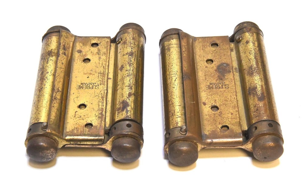 2 MATCHING VINTAGE SPRING HINGE SET BRASS FINISH SUPREME