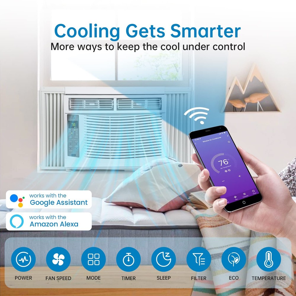 6000 BTU Window Air Conditioner with WiFi Remote & App Control & Timer Function