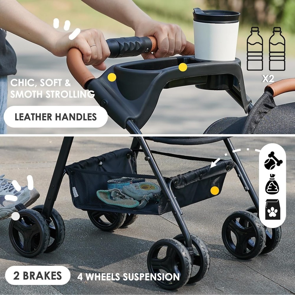 Luxury 3-in-1 Pet Stroller: Waterproof & Foldable with Sun Protection Features
