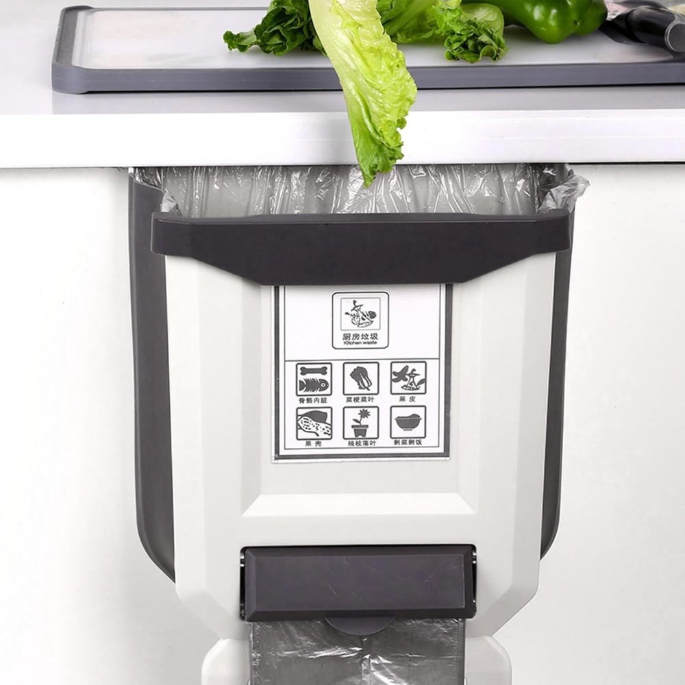| Foldable Trash Can, Wall-Mounted Kitchen Trash Can, Hanging Trash Can for Kitc