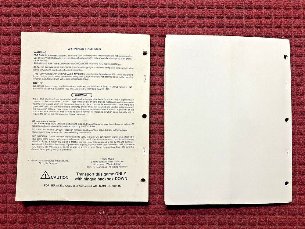 Williams Dracula Pinball Manual + WPC Schematic Manual + Operators Handbook