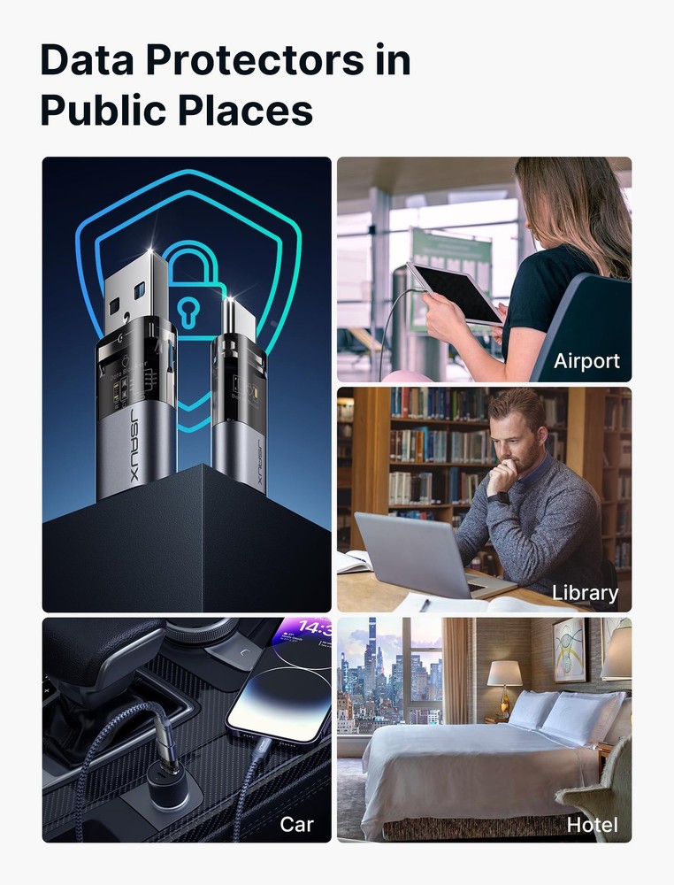 JSAUX USB Data Blocker & C (4-Pack), 4 Pack, Grey