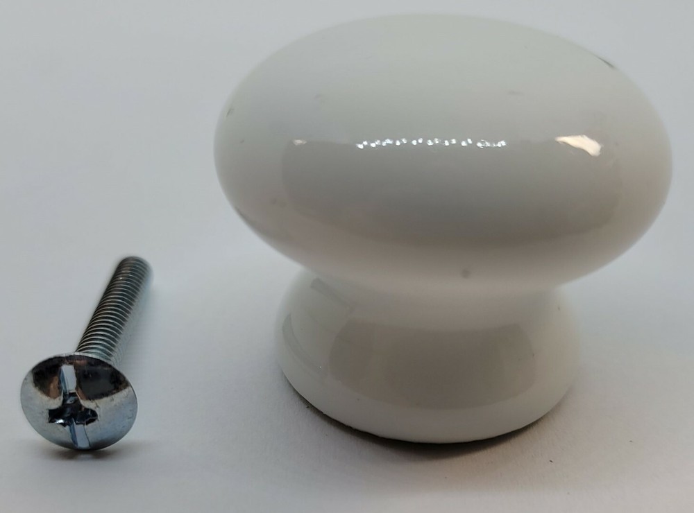 1-1/2" White Porcelain Round Knob (solid top - hidden screw) handle pull drawer