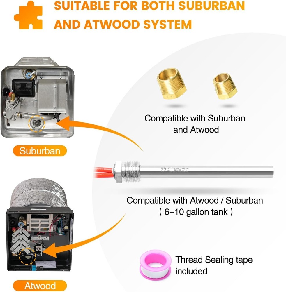 RV Hot Water Hybrid Heat Kit with 304 Stainless Steel Heating Rod for Efficient