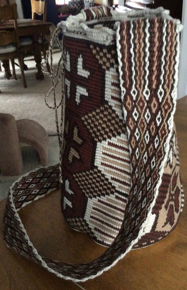 Vtg. Boho Woven Shoulder Purse, Brown