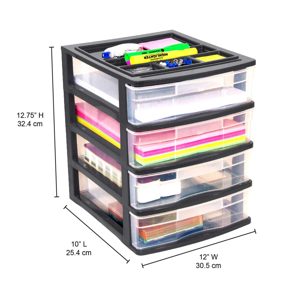 Gracious Living 4 Drawer Desktop Storage Unit with Organizer Lid, Black (2 Pack)