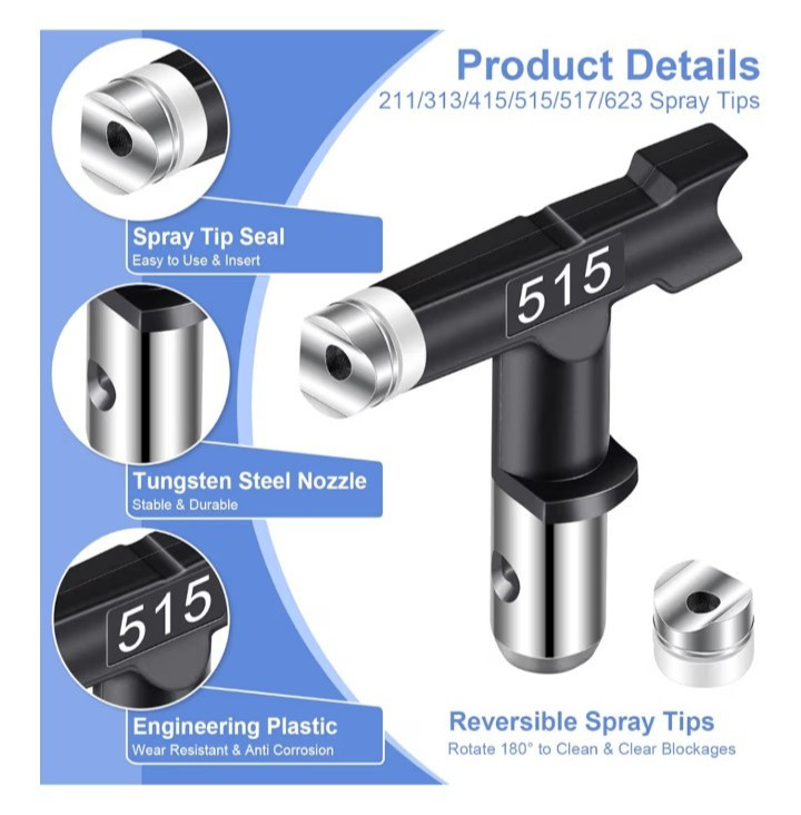6HHG Reversible Spray Tip Precise Nozzle Airless Paint Replacement Diff Sizes