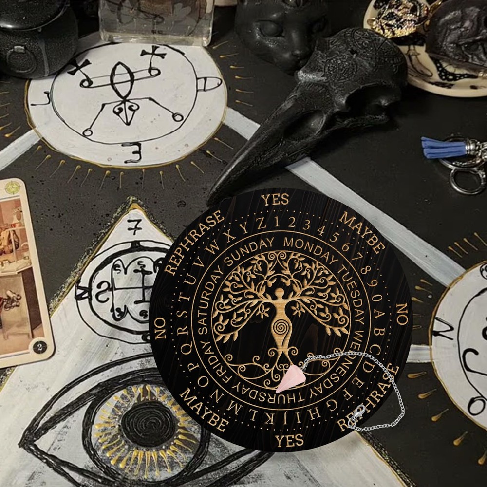 Pendulum Board Set Wooden Dowsing Divination Board Metaphysical Message Board