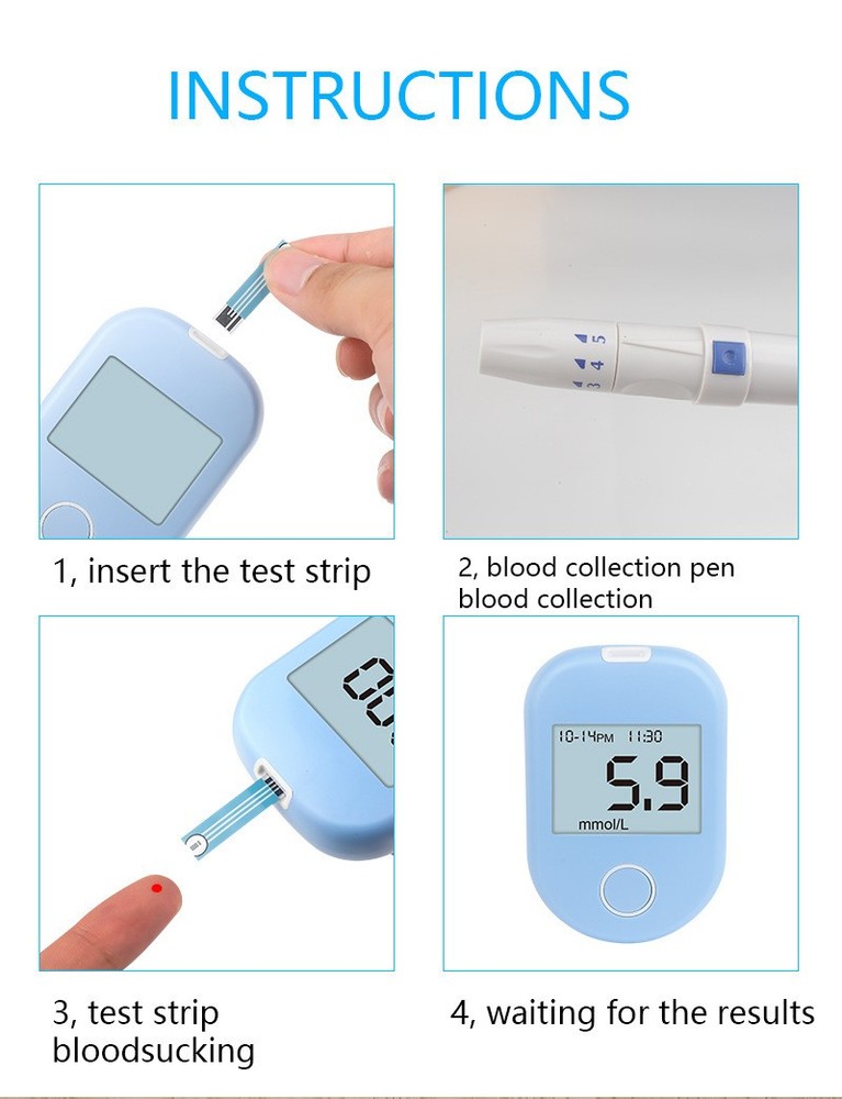 Home Automatic Blood Glucose Tester - No Code Portable Meter with Test Strips