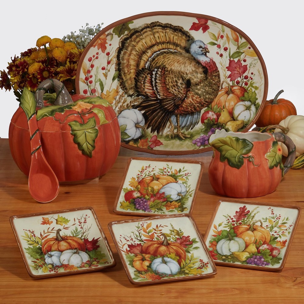 Harvest Blessings Ceramic Rectangular Platter - Ideal for appetizers, desserts,