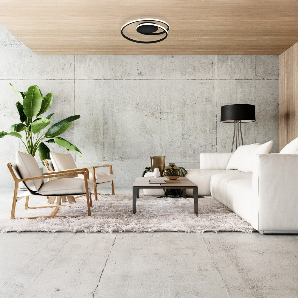 Modern Single Loop Strip Flush LED Powered Ceiling Light Fitting in Black San...