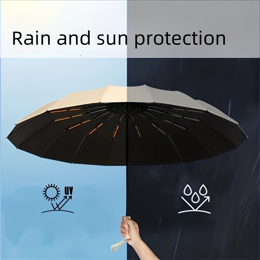 12 Bone Black Glue Fully Automatic Umbrella With Thick And Durable Keel Three Fo