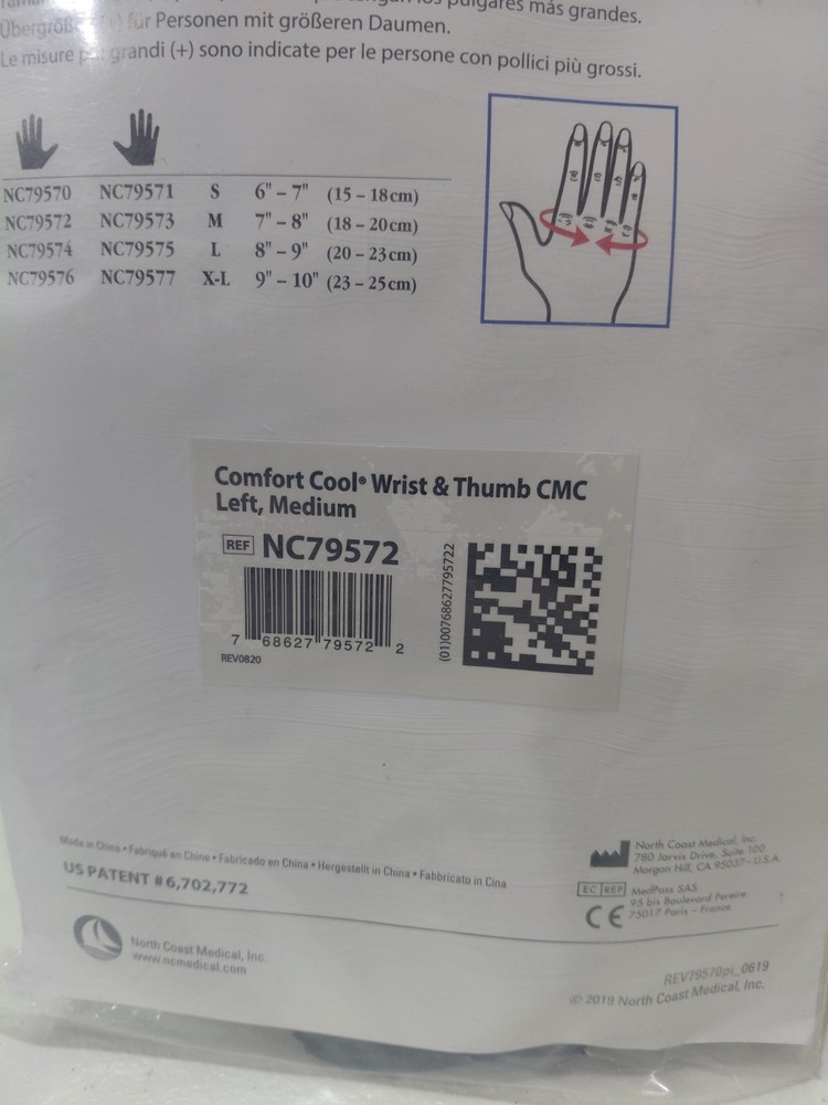 NEW Comfort Cool Wrist & Thumb CMC Black Left Medium NC79572