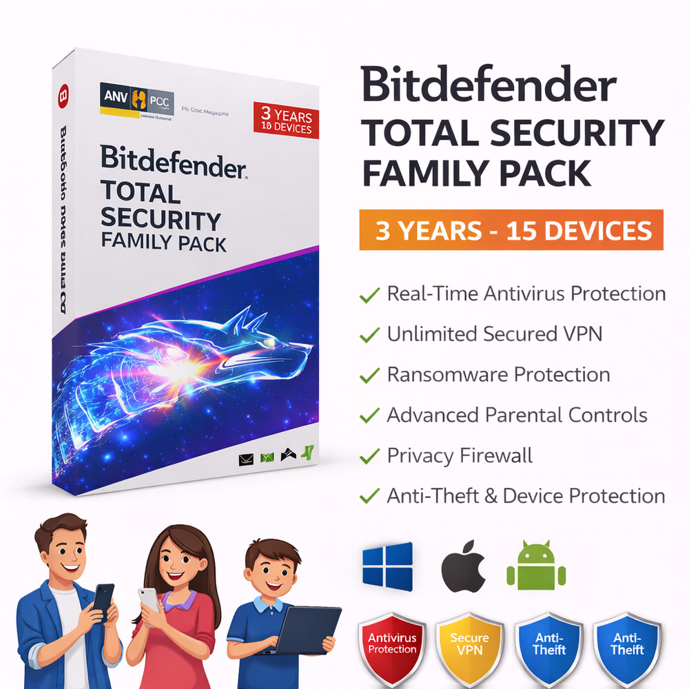Bitdefender Family Pack 2026 - 3 Years 15 Devices (WINDOWS,MAC,ANDROID)