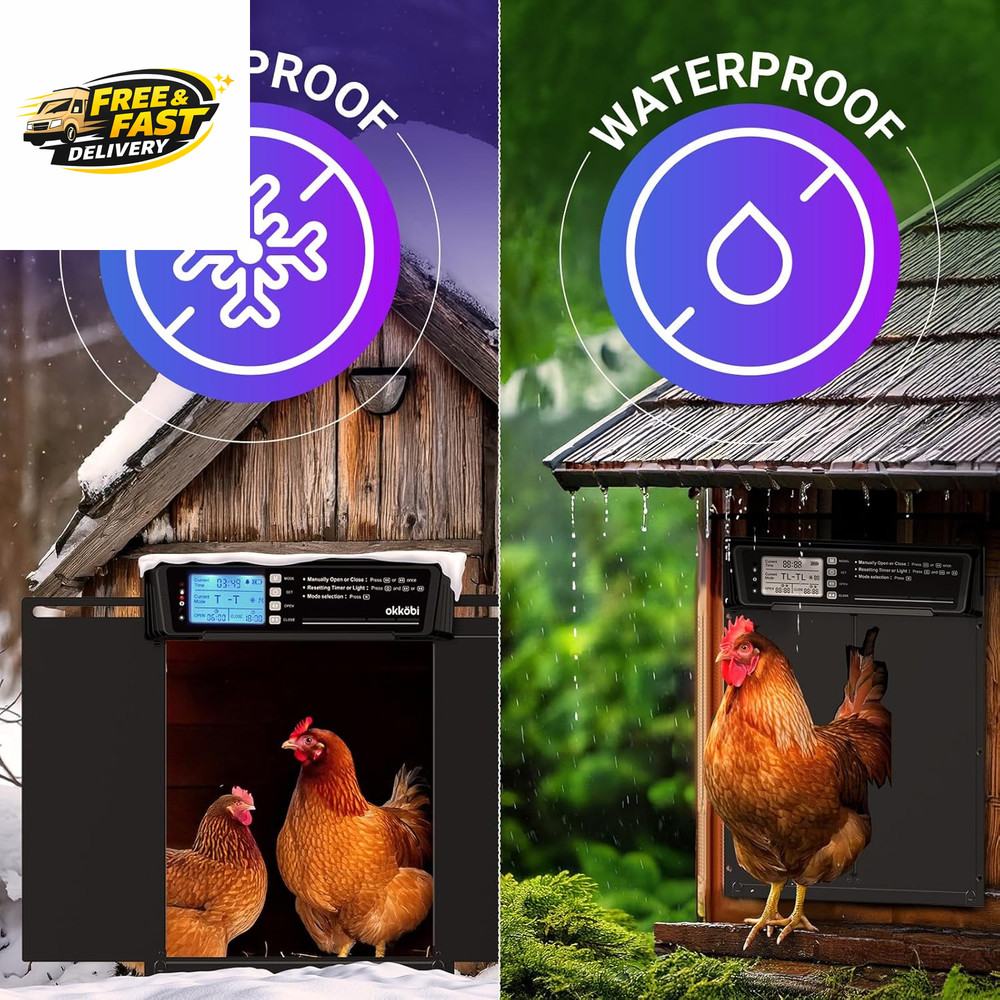 Extra Large Coop Door Solar Powered with Remote - LCD Display, Light Sensor, Tim