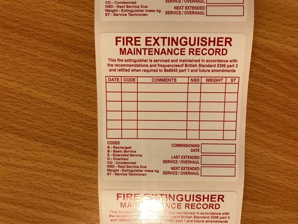 5 x Fire Extinguisher Maintenance Record Labels Vinyl stickers