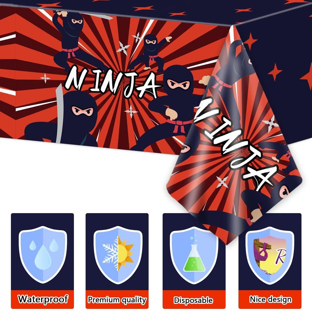 98 Pieces Ninja Party Decorations Ninja Warrior Tableware Set Karate Plates N...