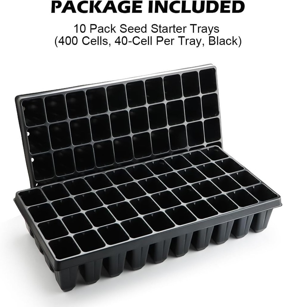 10 Pack 40 Cell Seed Starter Trays - Deep 3.9" 20" x 10" / Reusable Plastic