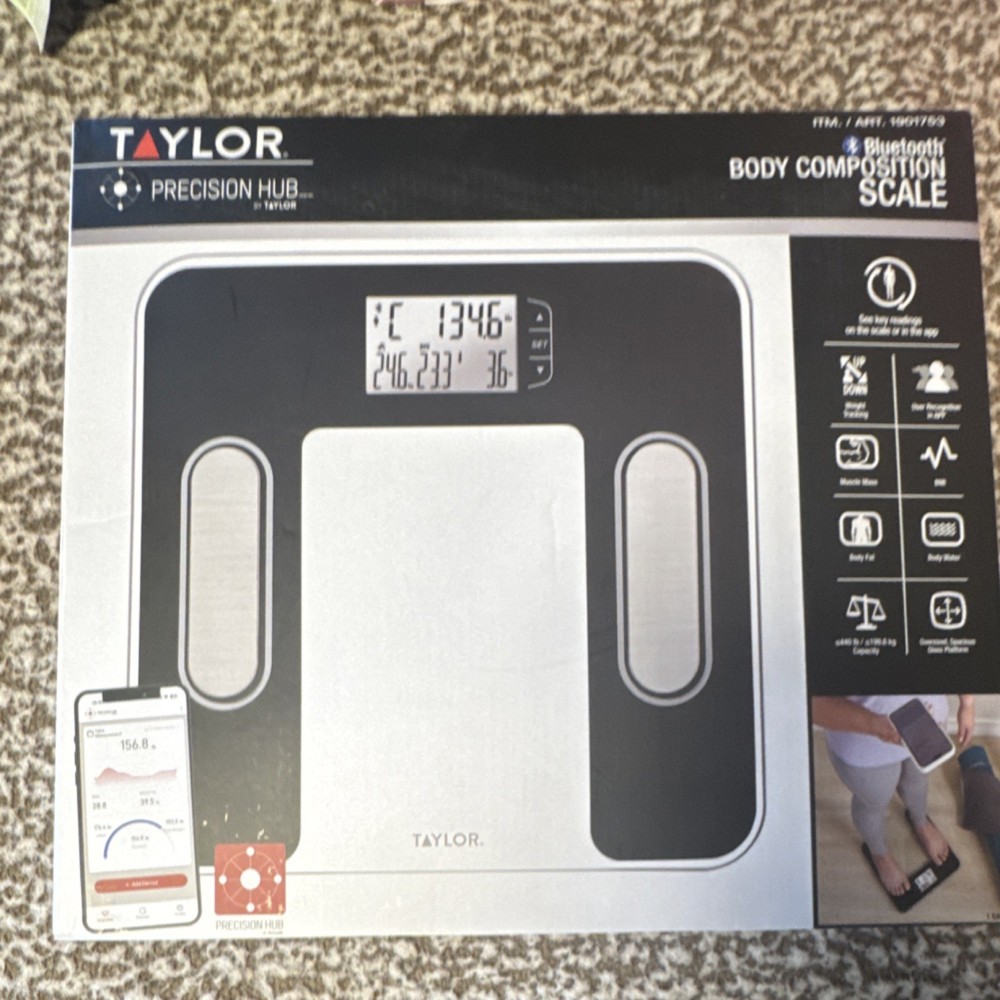Taylor Precision Hub Bluetooth Body Composition Scale, Body Fat, BMI, Multi User