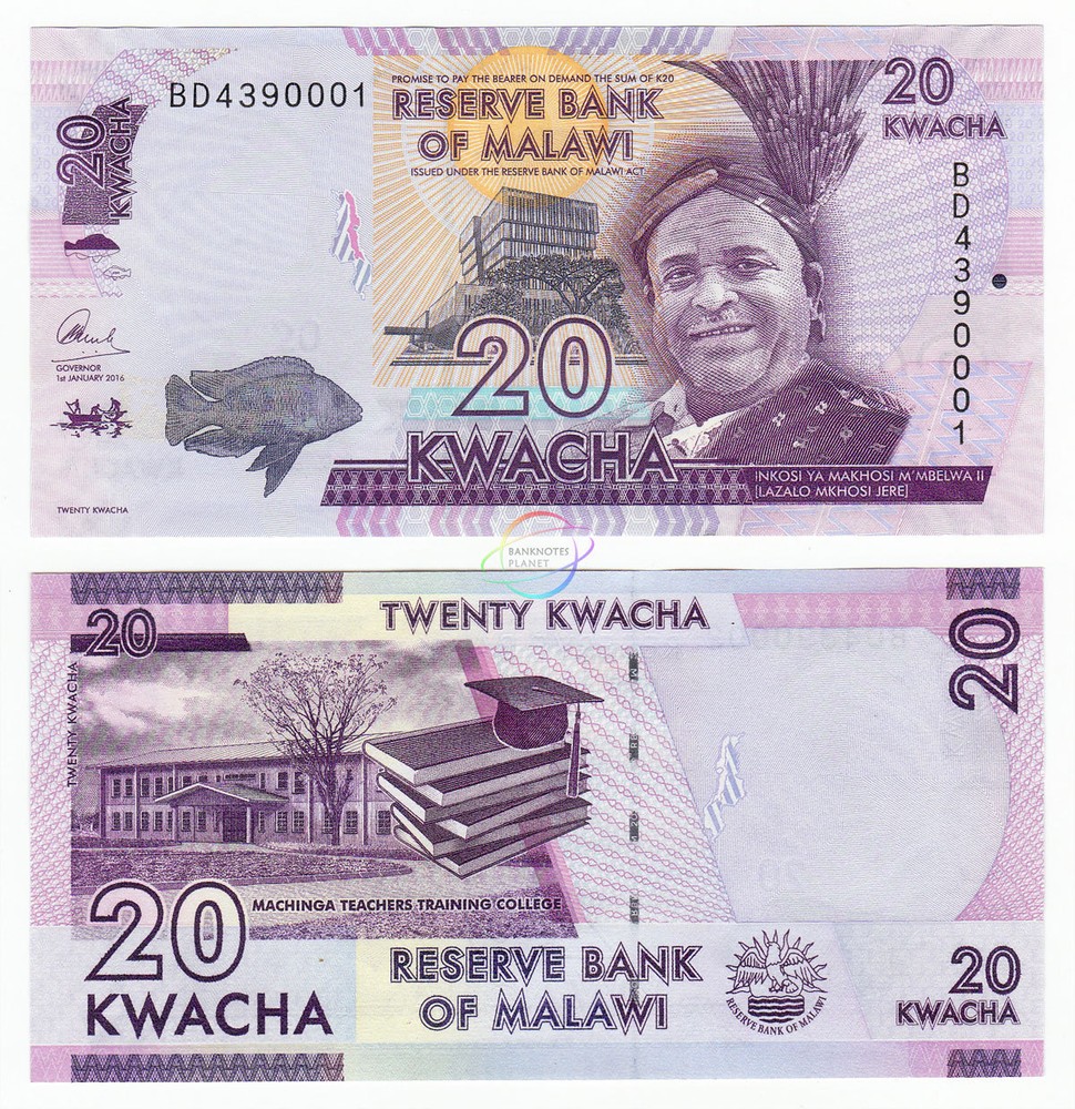 MALAWI 20 Kwacha X 50 PCS 2016 P-63 Half Bundle UNC Uncirculated