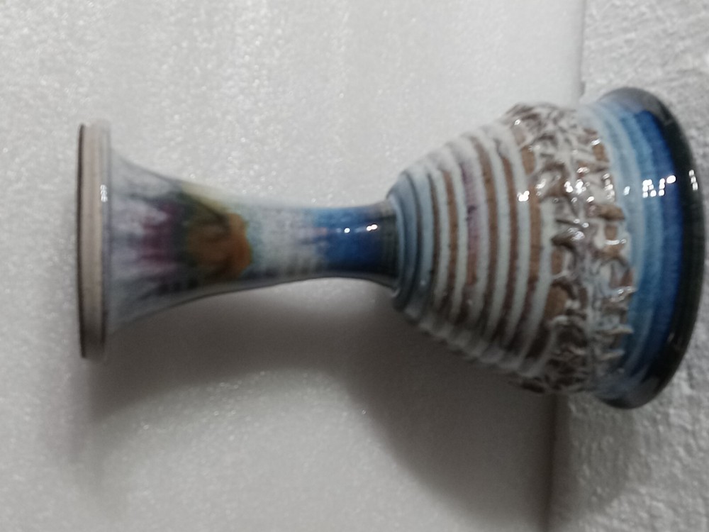 Ceramic Stoneware Chalice & Paten Set Scripture/Crown Thorns Pastel Blue Signed