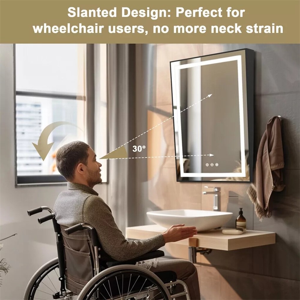 LED Illuminated Bathroom ADA Fixed Mirror with Tilt Frame Vanity 3 Colors Mirror