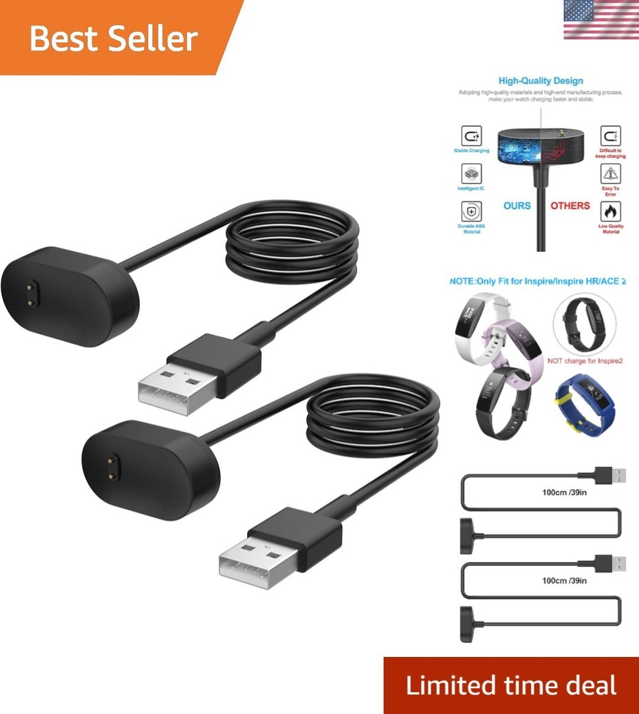 2 Pack USB Charger Cables for Fitbit Inspire HR & Ace 2