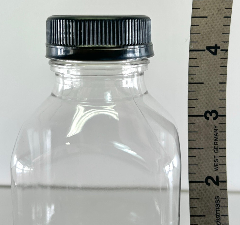 8 oz Empty Plastic Juice Bottles with Lids, 12 Pack, Clear/Black