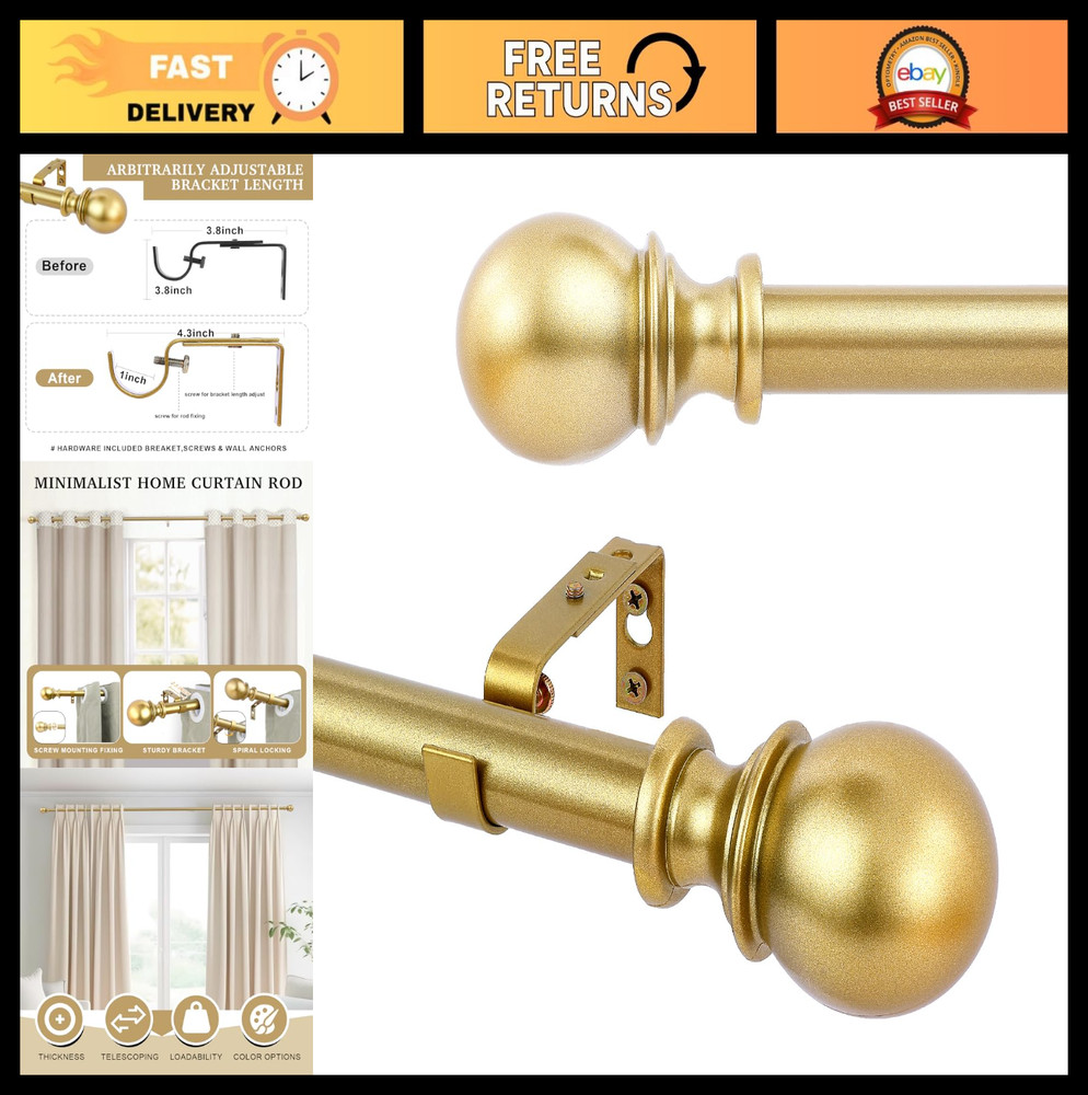 Decorative Curtain Rod Set 1" Diameter, 32-86" Adjustable Window Rods with Brack