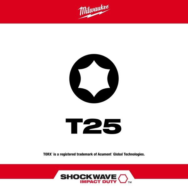 Milwaukee Tool 48-32-5015 Shockwave 2" Impact T25 Power Bits (15 Pack)